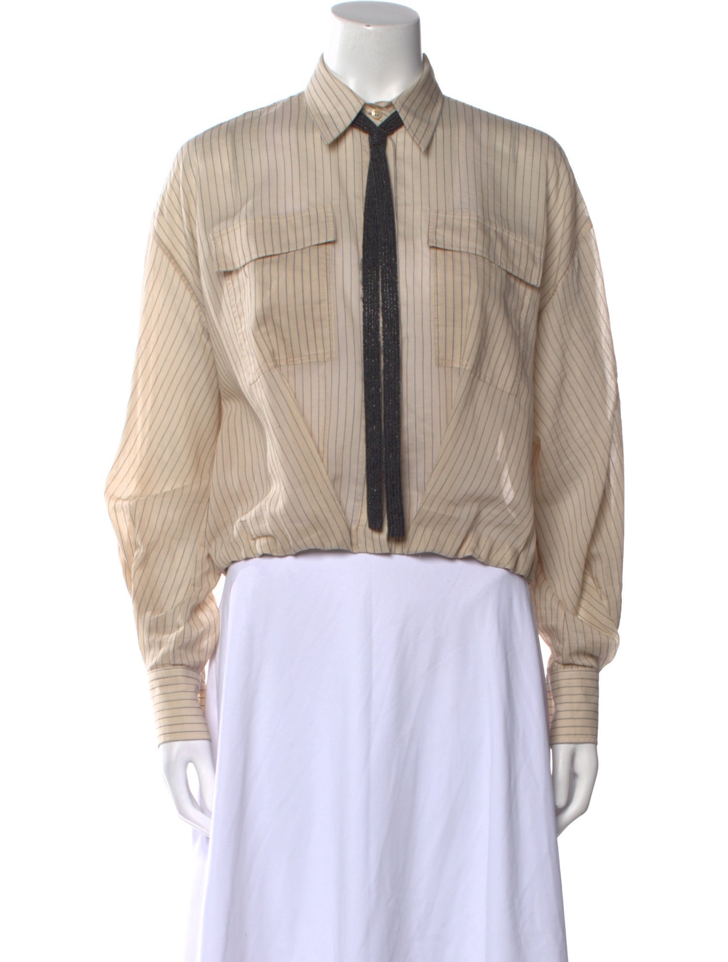 Brunello Cucinelli Striped Long Sleeve Crop Top